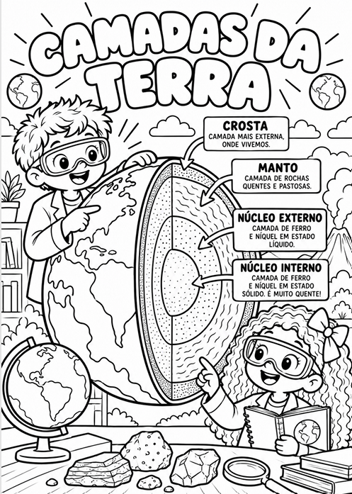 Página para colorir sobre as Camadas da Terra