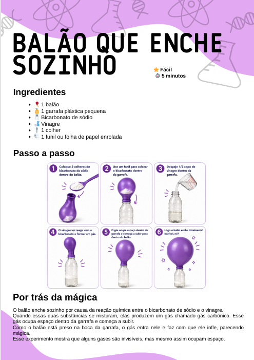 Página do experimento Balão que enche sozinho